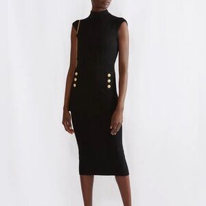 Balmain Open-Back Ribbed-Knit Sleeveless Dress